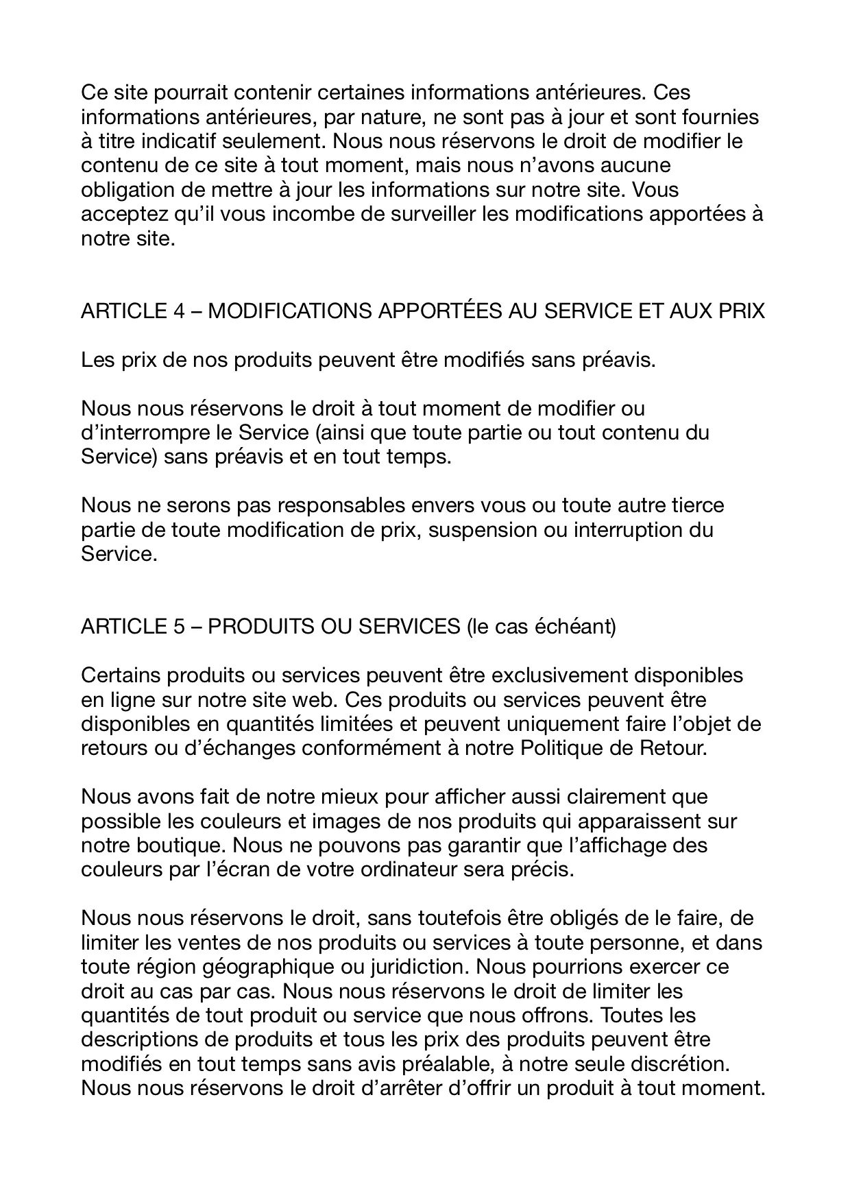 Conditions Générales de Vente 4 Conditions Générales de Vente
