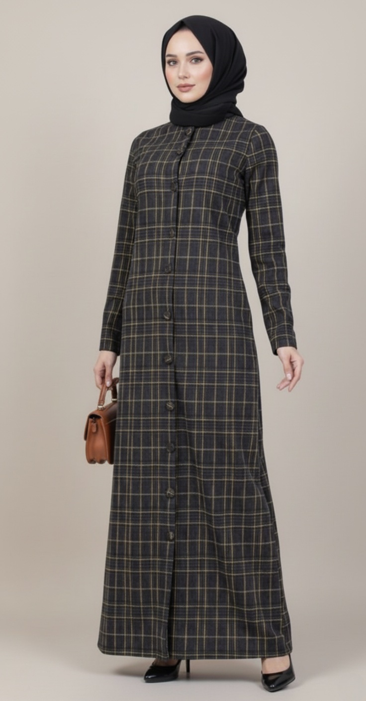 Abaya Femme À Carreaux Jaune