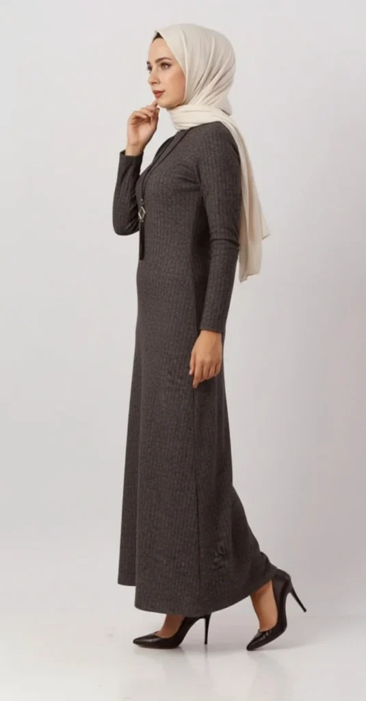 Abaya Légèrement Évasée Taupe – vue 2