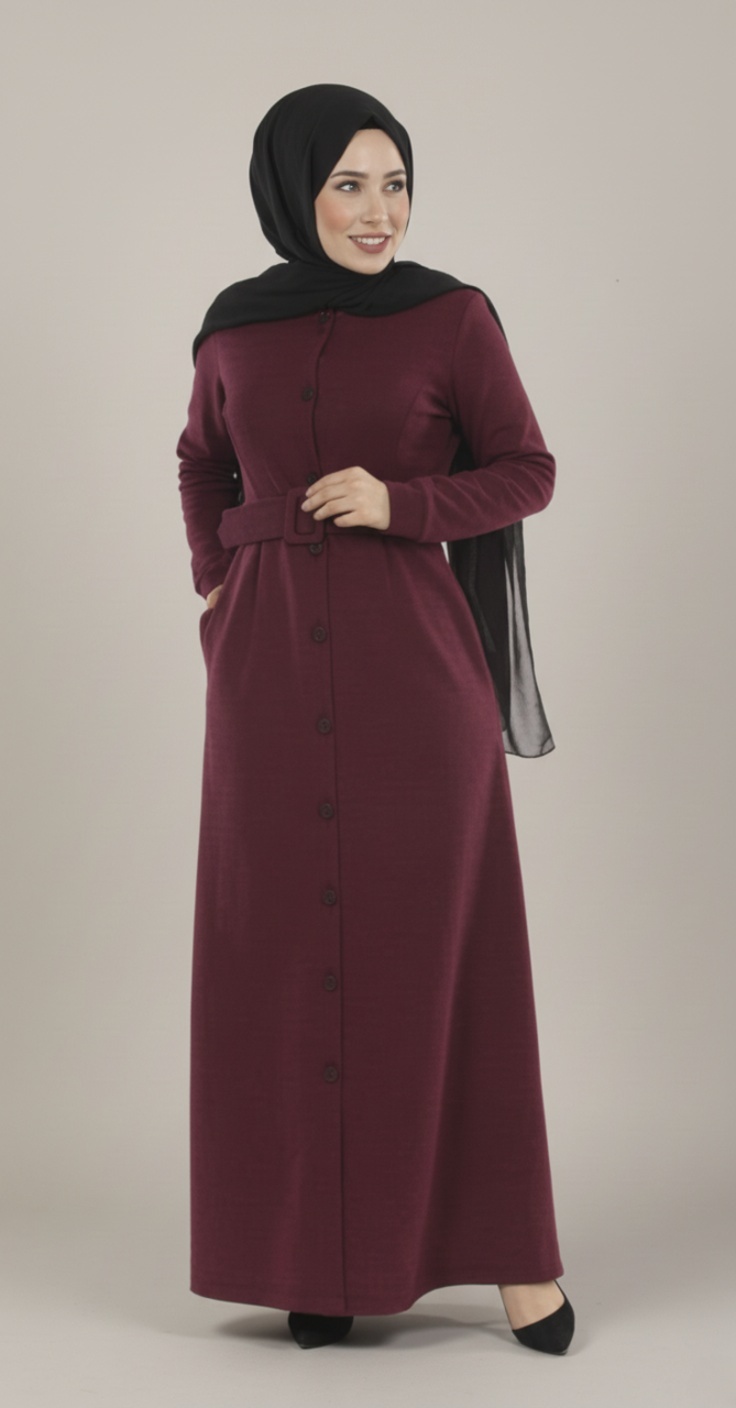 Abaya boutonnée Bordeaux