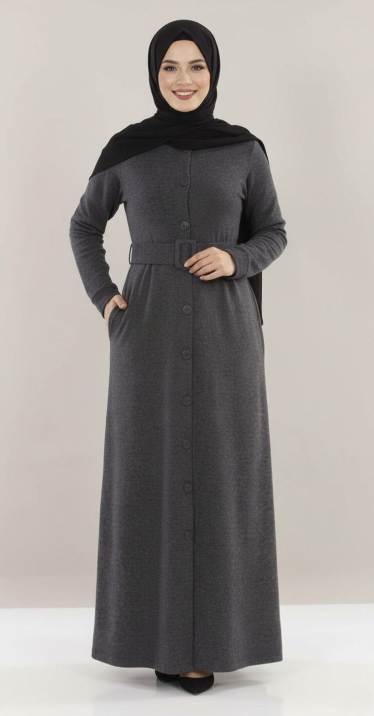 Abaya boutonnée Gris foncé