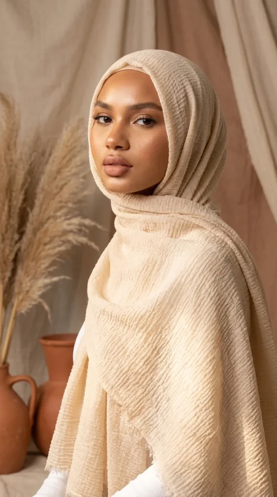 Hijab Froissé Beige Basic Collection – vue 2