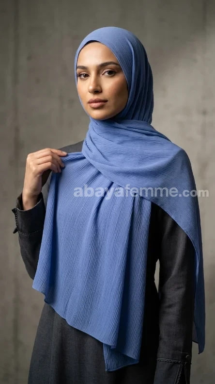 Hijab Mousseline Froisse Bleu