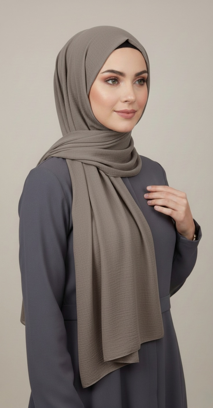 Hijab Mousseline Froissé Taupe Hijab Mousseline Froissé Taupe
