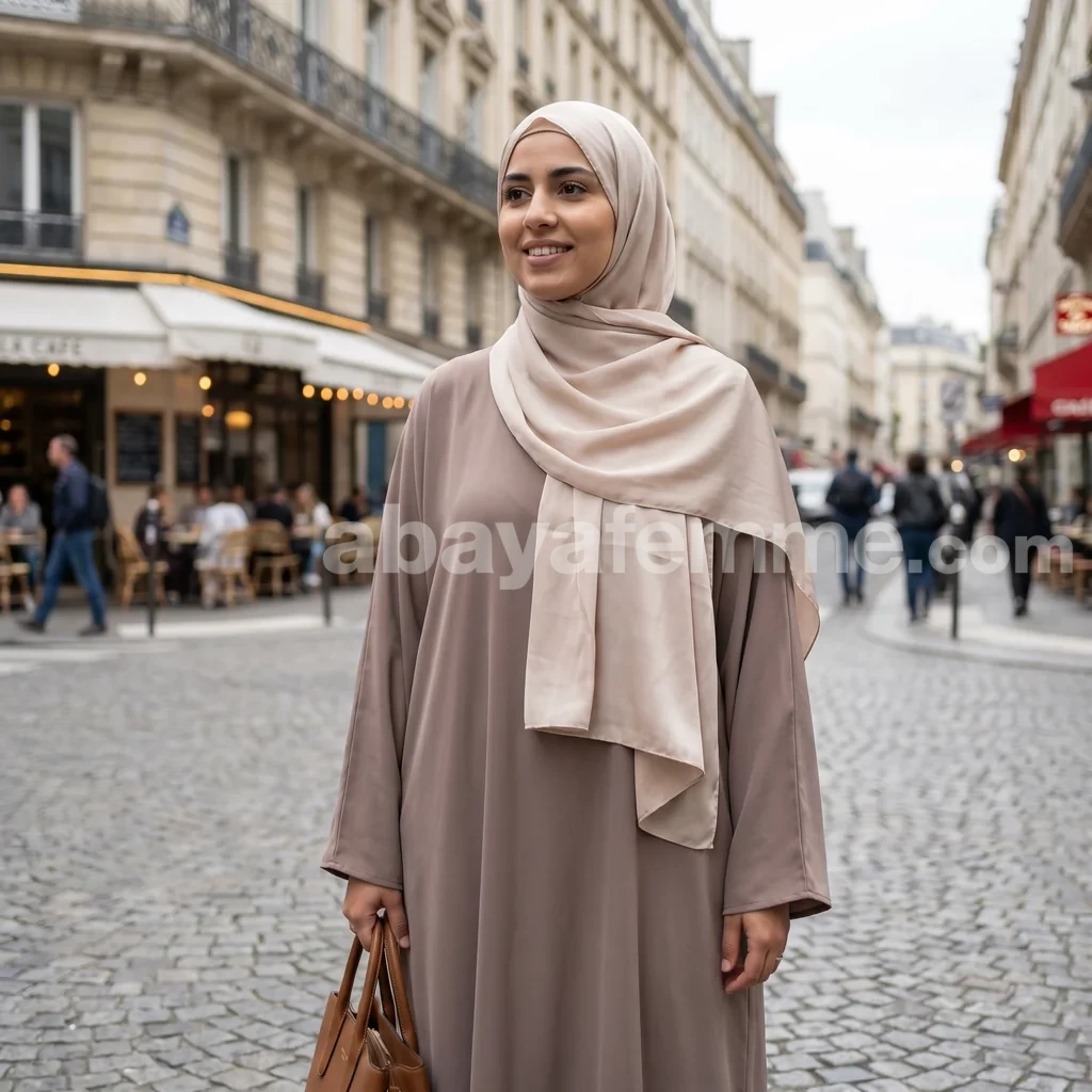 Hijab Soie de Medine Beige 2 Détail du tissu fluide et opaque du Hijab Soie de Medine Beige