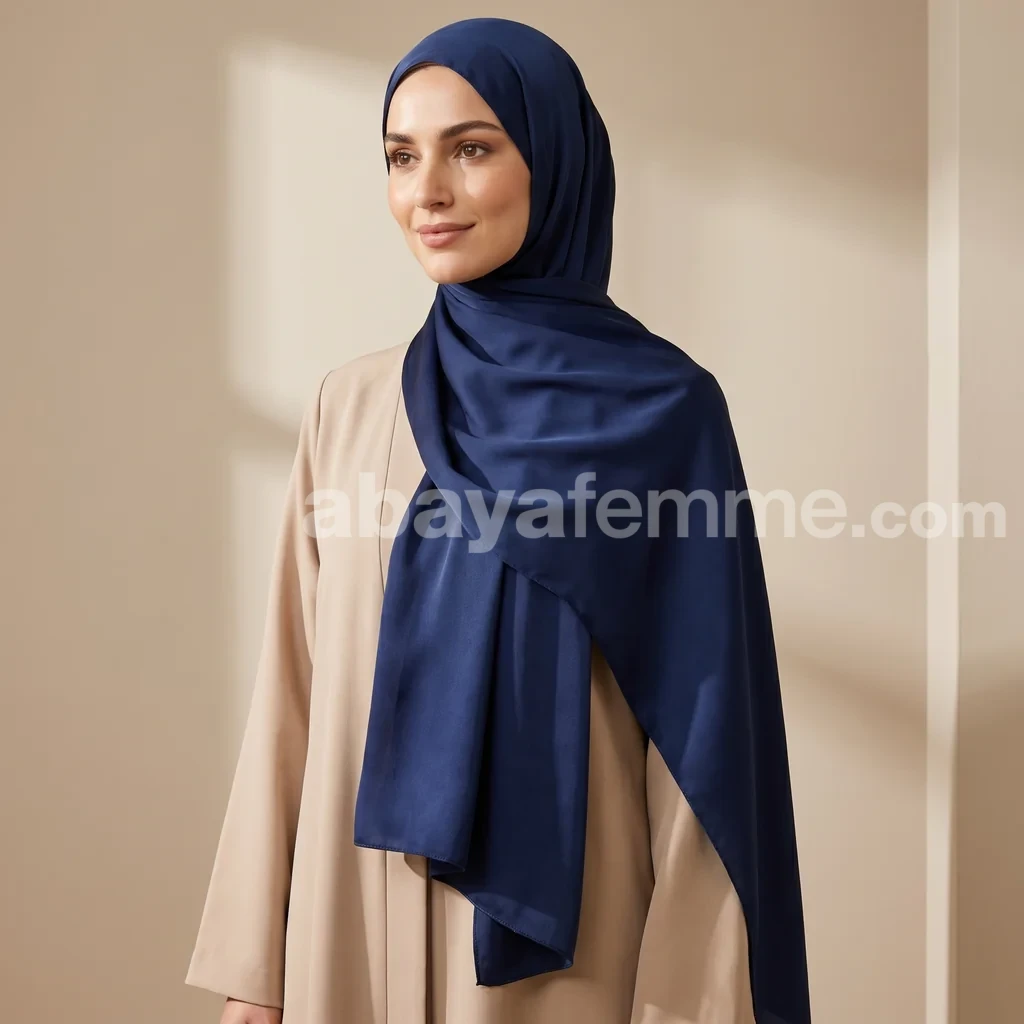Hijab Soie de Medine Bleu Marine 3 Hijab Soie de Medine Bleu Marine plié