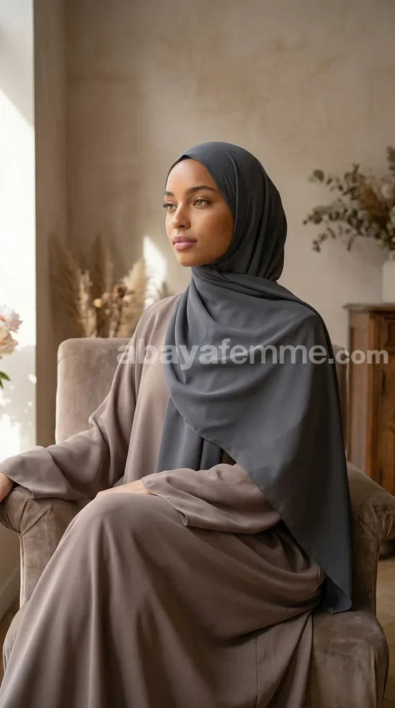 Dark grey Medina Silk Hijab 01
