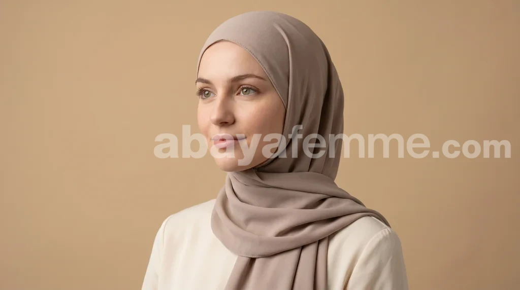 Hijab Soie de Medine Nude 2 Détail du tissu fluide du Hijab soie de medine Nude