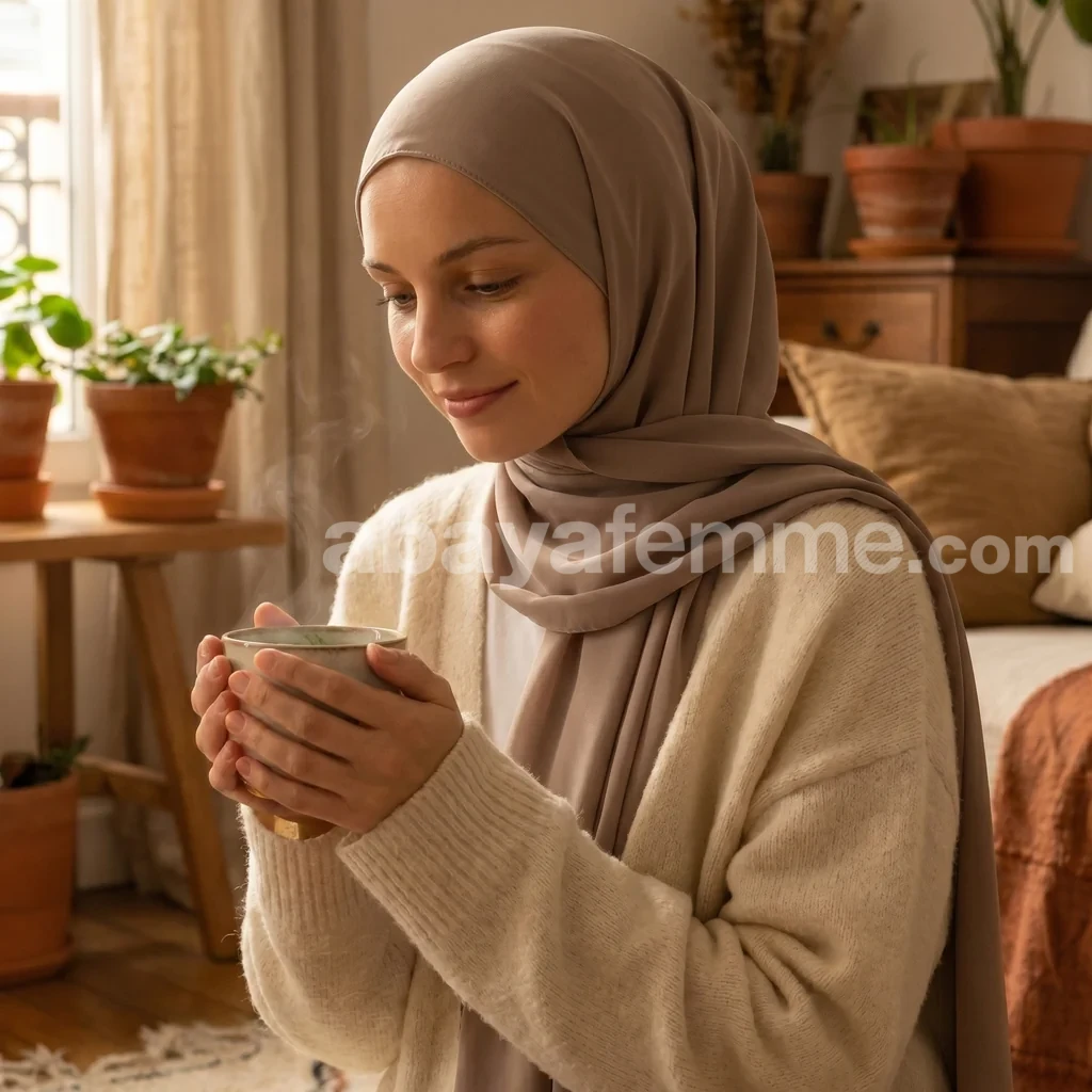 Hijab Soie de Medine Nude 3 Vue rapprochée du Hijab soie de medine Nude plié