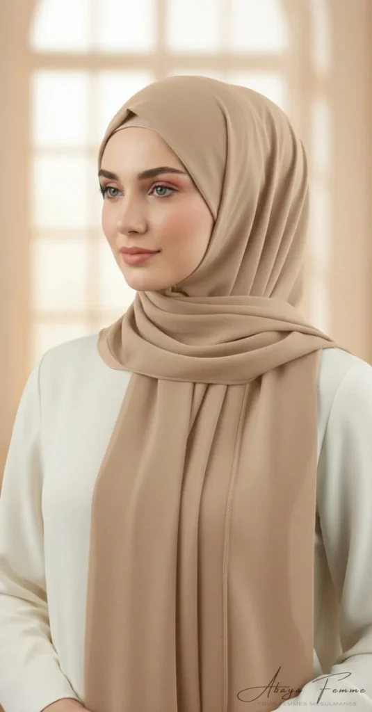Hijab Mousseline Beige Premium Collection – vue 1