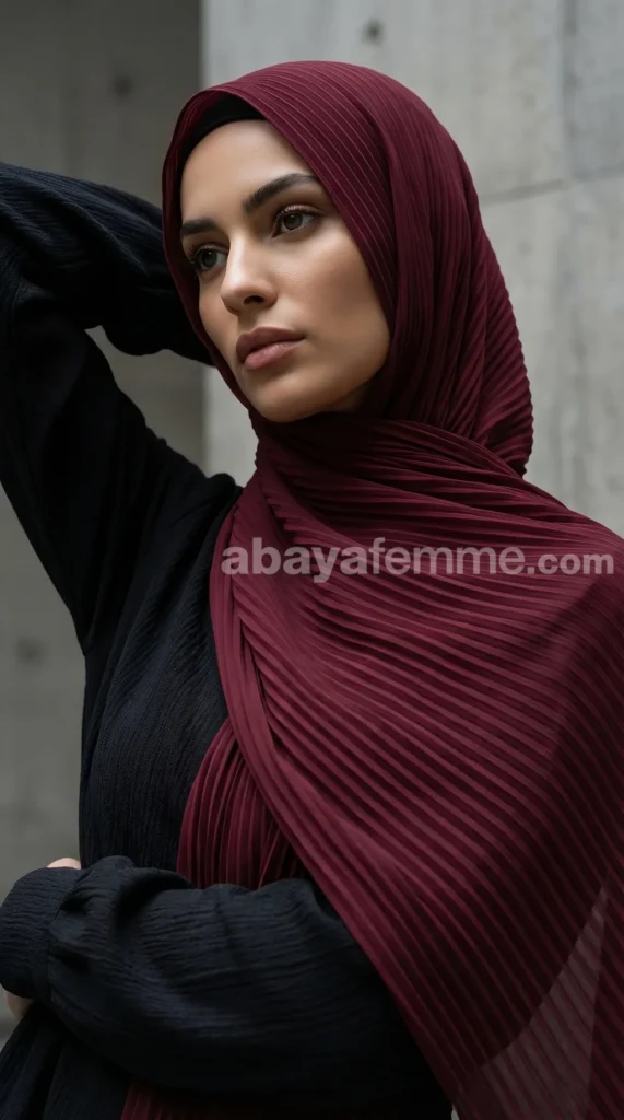 Hijab mousseline plissé bordeaux Collection Wisteria – vue 1