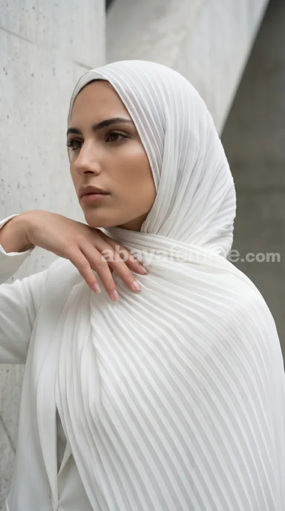 Hijab Mousseline plissé Blanc Wisteria Collection – view 3