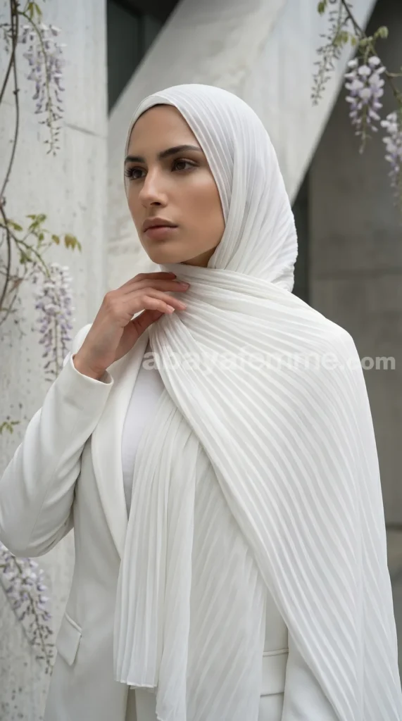 Hijab Mousseline plissé Blanc Wisteria Collection – view 2