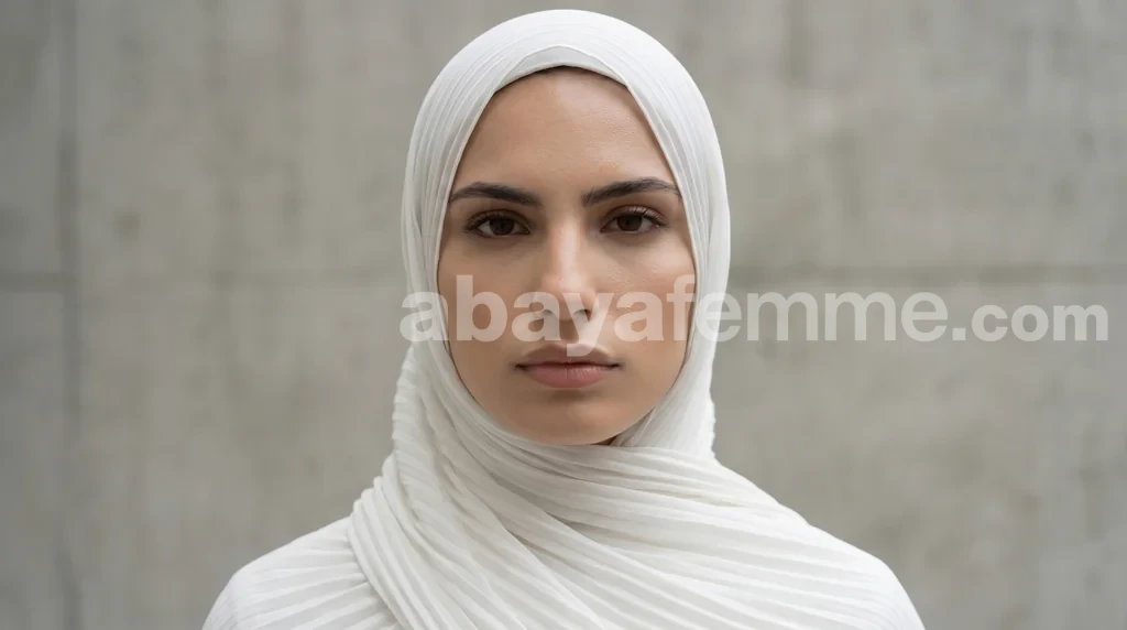 Hijab Mousseline plissé Blanc Wisteria Collection 1 Vue d'ensemble du hijab mousseline plissé blanc wisteria collection