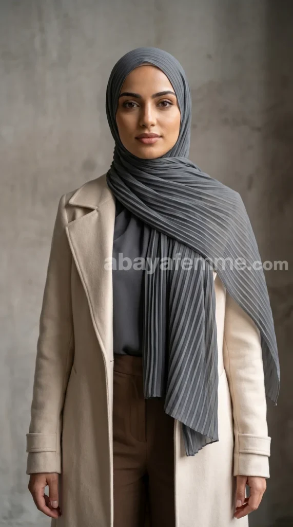 Grey Pleated Chiffon Hijab Wisteria Collection 03