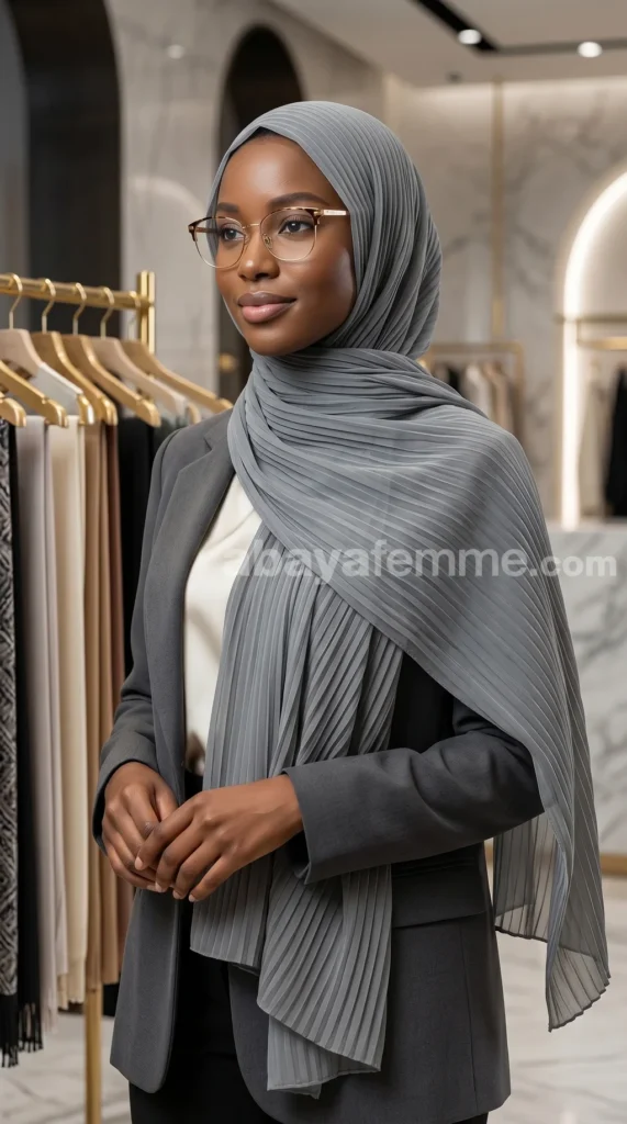 Grey Pleated Chiffon Hijab Wisteria Collection 02