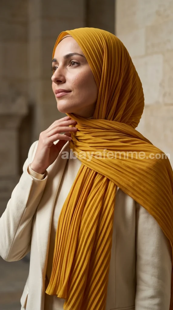 Mustard Yellow Pleated Chiffon Hijab 01