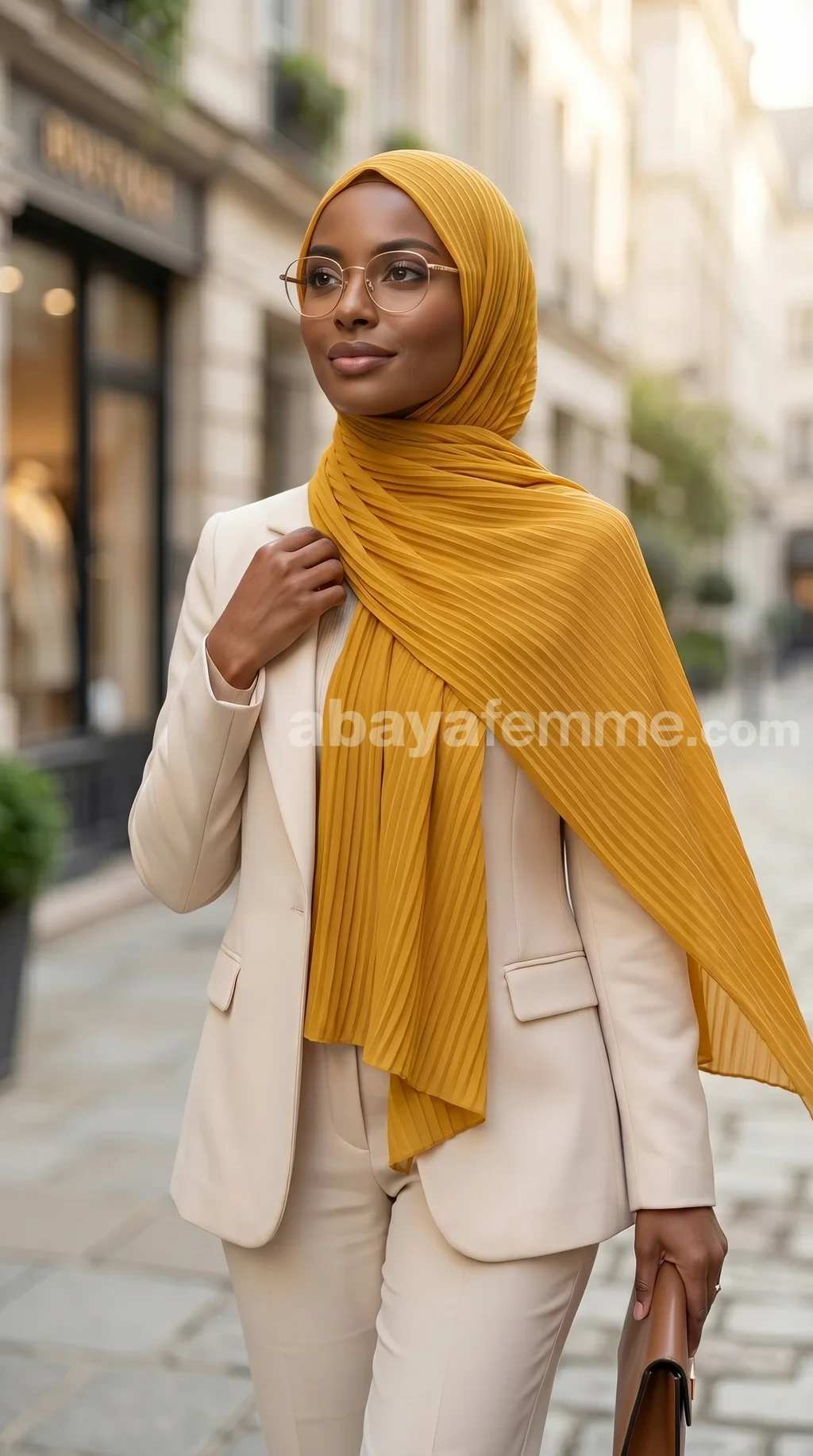 Hijab mousseline plissé Jaune Moutarde