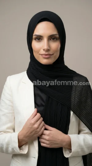 Hijab mousseline plissé Noir