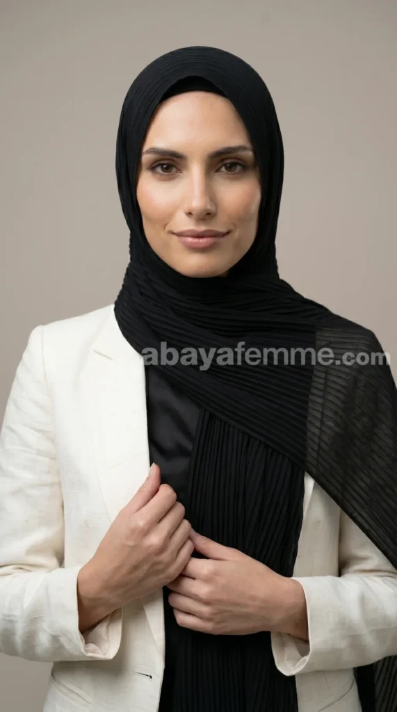 Hijab de Gasa Plisado Negro Colección Wisteria