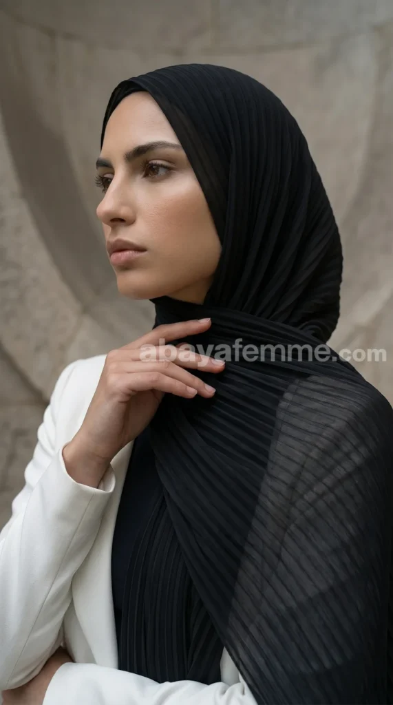 Hijab mousseline plissé Noir Collection Wisteria – vue 1