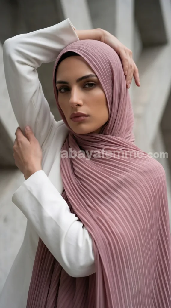 Dusty Pink Pleated Chiffon Hijab 02