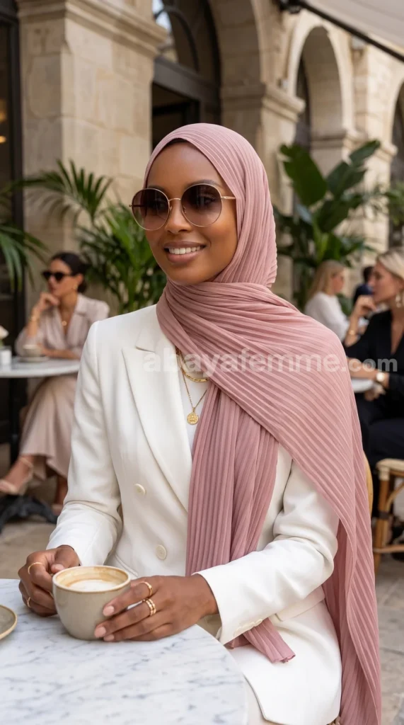 Dusty Pink Pleated Chiffon Hijab 05