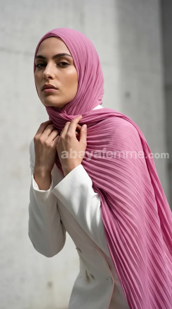 Hijab de muselina plisada Rosa 02