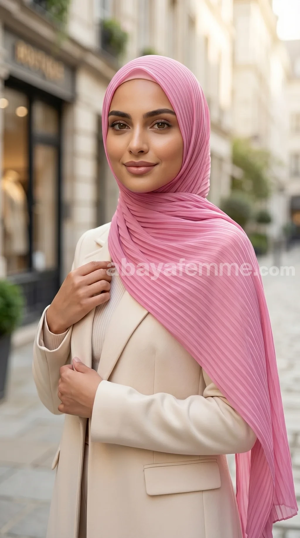 Hijab mousseline plissé Rose 01