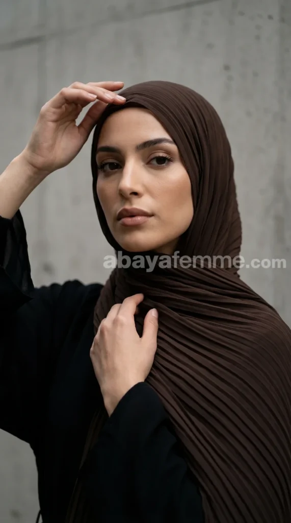 Leather Brown 04 pleated chiffon hijab