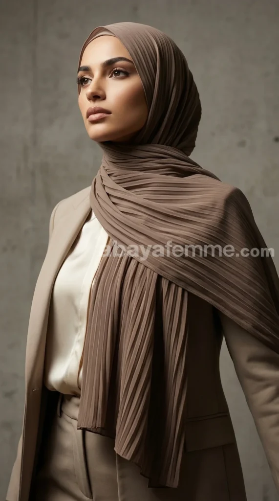 Deep Taupe Pleated Chiffon Hijab Wisteria Collection 01