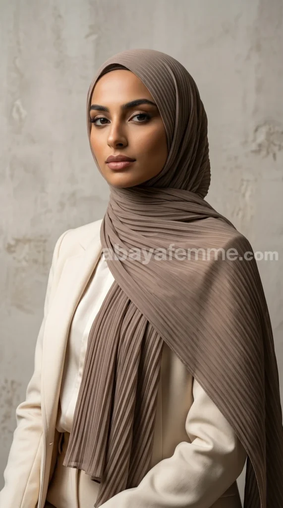 Deep Taupe Pleated Chiffon Hijab Wisteria Collection 02
