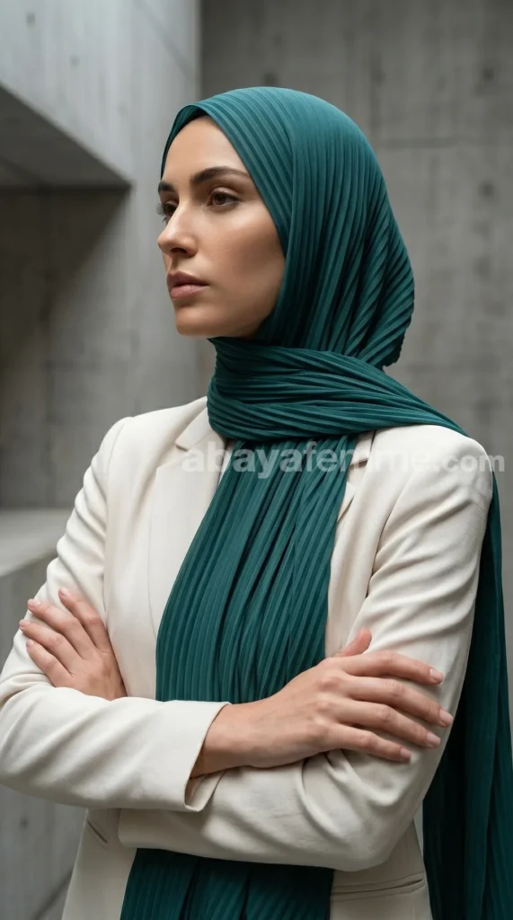 Hijab mousseline plissé Bleu canard Wisteria – view 3