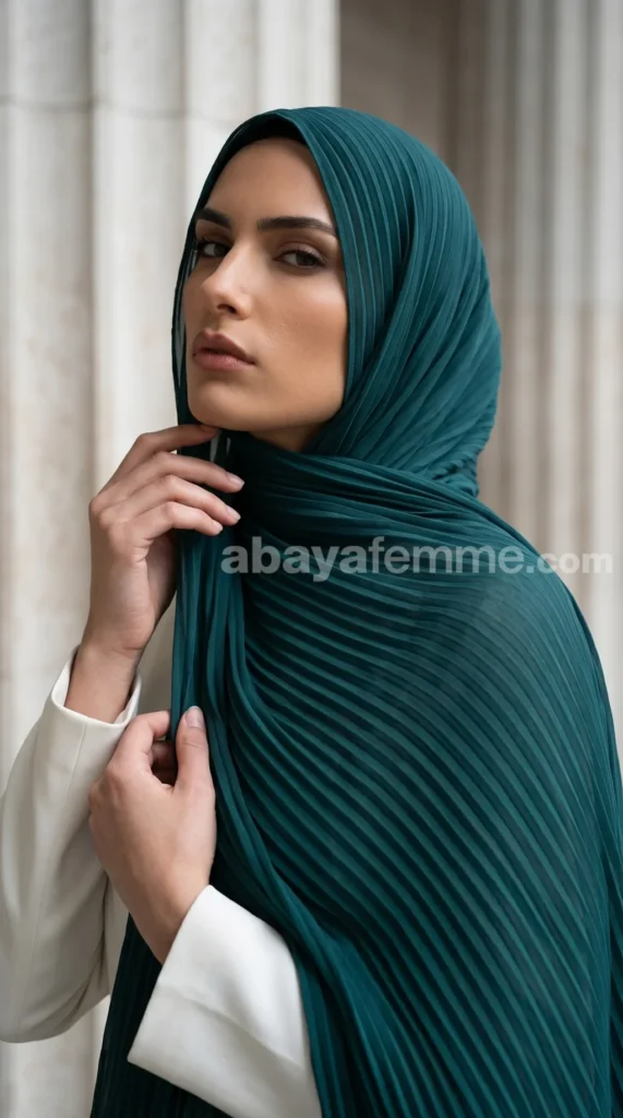 Hijab mousseline plissé Bleu canard Wisteria – view 1