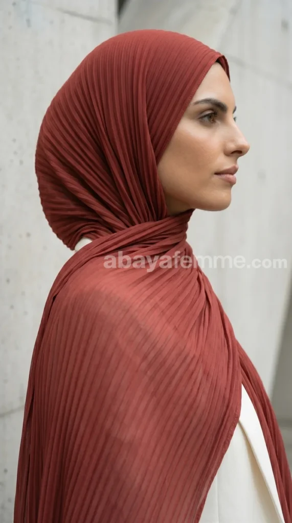 Terracotta 01 pleated chiffon hijab