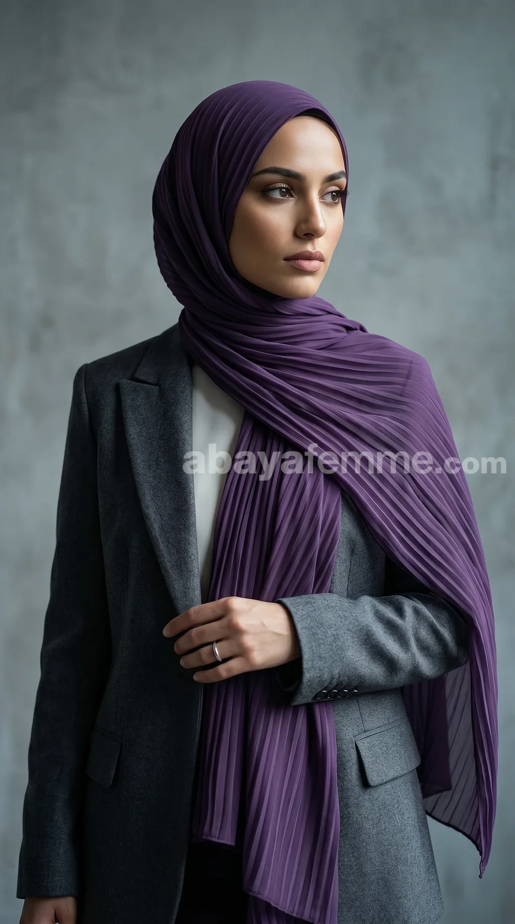 Hijab Mousseline Plissé violet profond Collection Wisteria 04