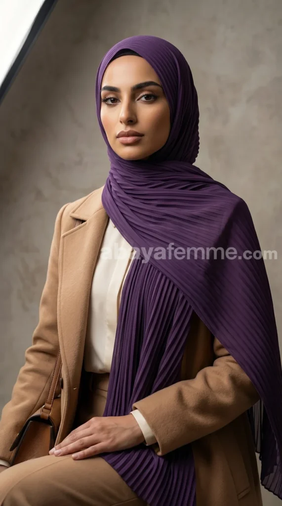Hijab Mousseline Plissé violet profond Collection Wisteria – vue 1