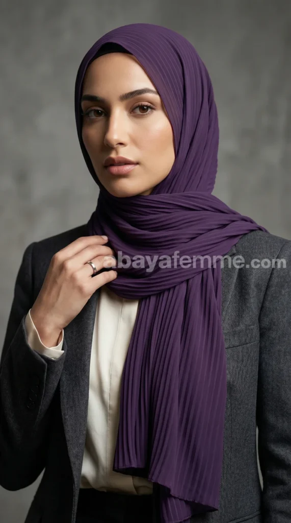 Hijab Mousseline Plissé violet profond Collection Wisteria – vue 2