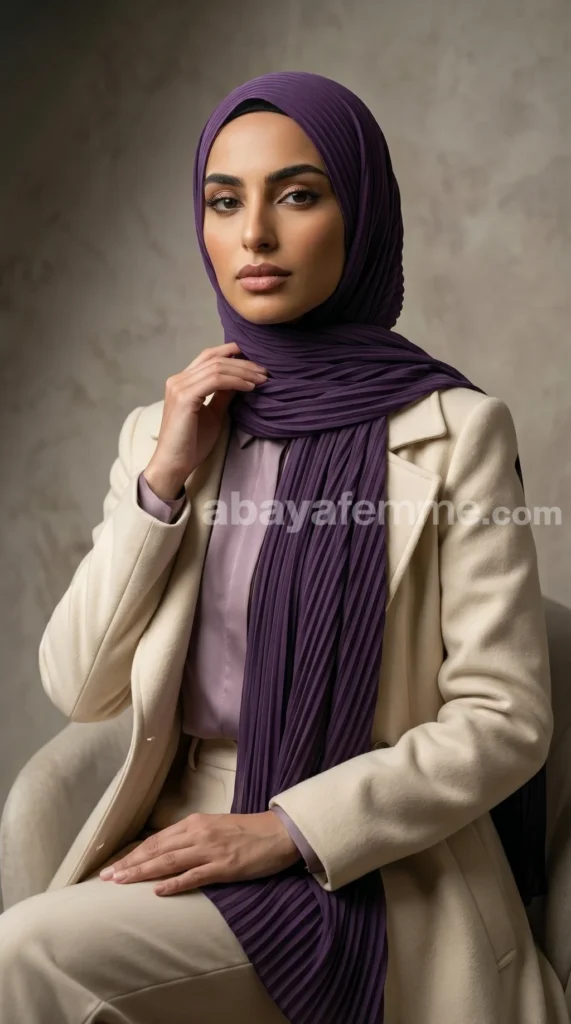 Hijab Mousseline Plissé violet profond Collection Wisteria – vue 3