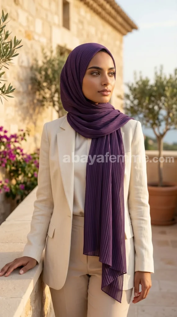 Hijab Mousseline Plissé violet profond Collection Wisteria – vue 4