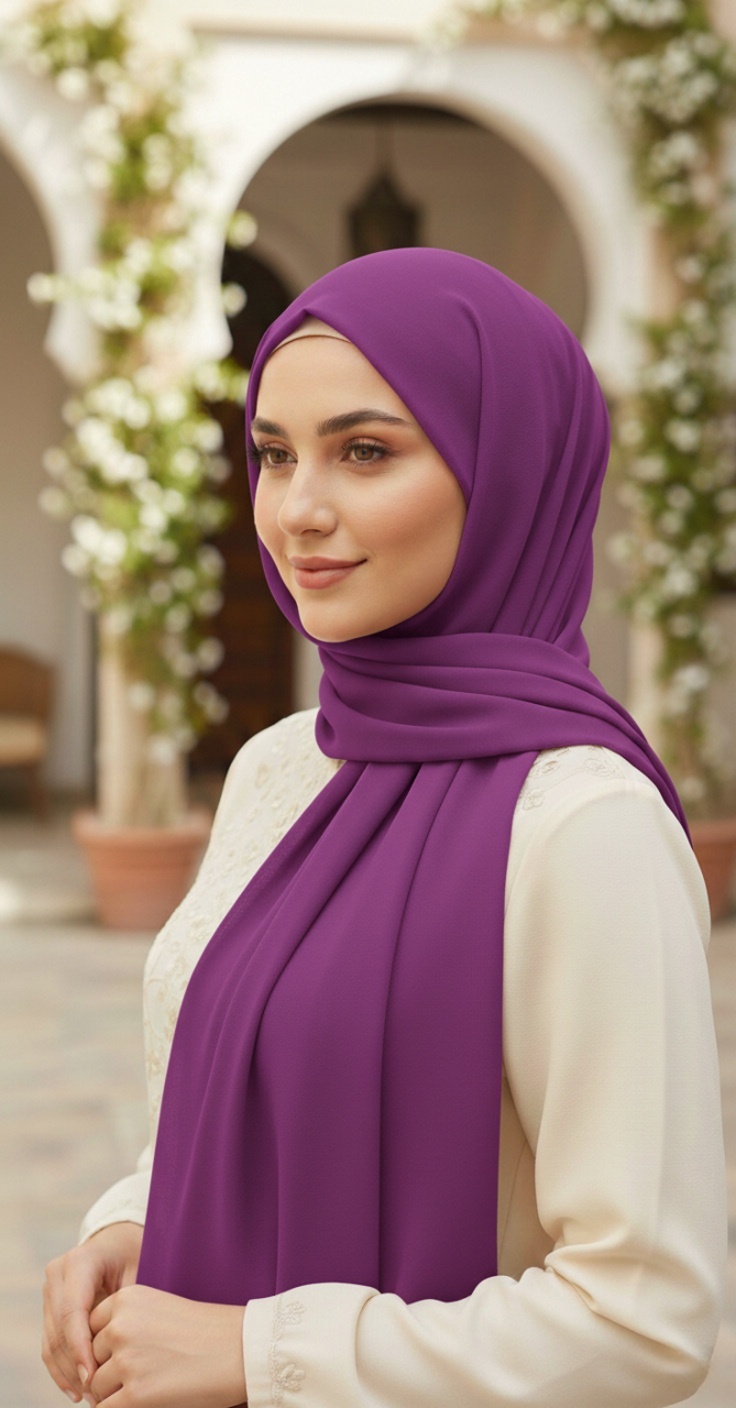Hijab mousseline prune premium