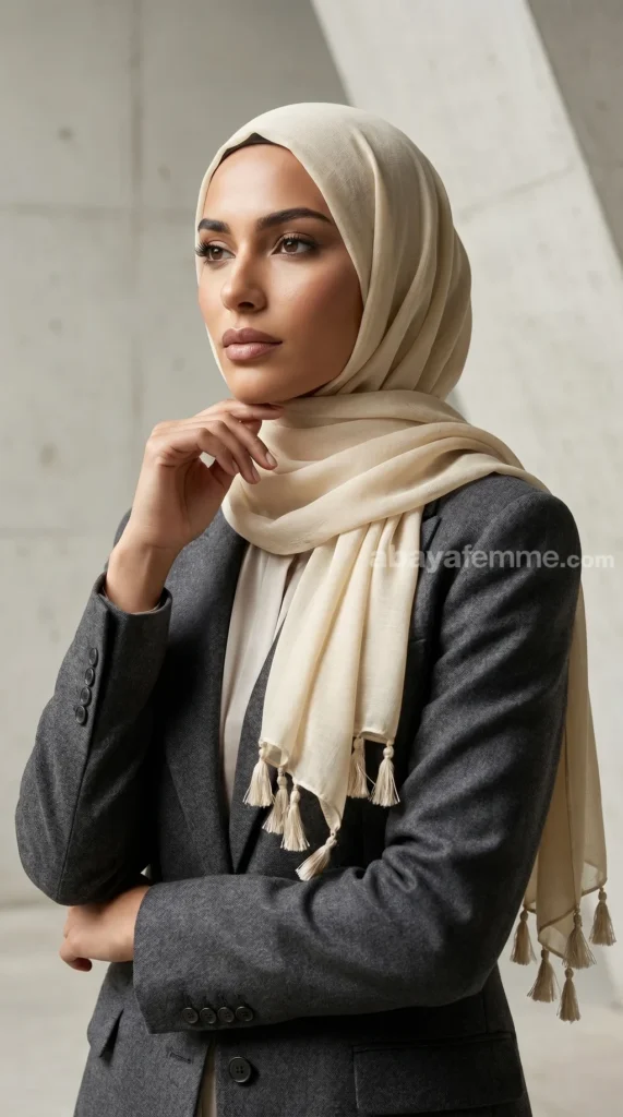 Cream Tassel Hijab Basic Collection 01
