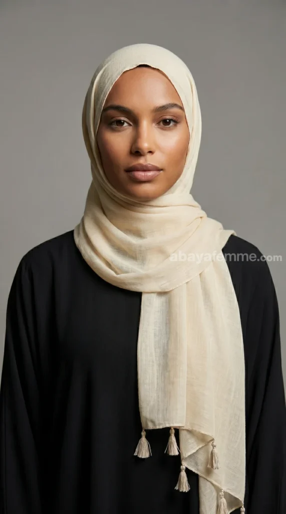 Cream Tassel Hijab Basic Collection 03