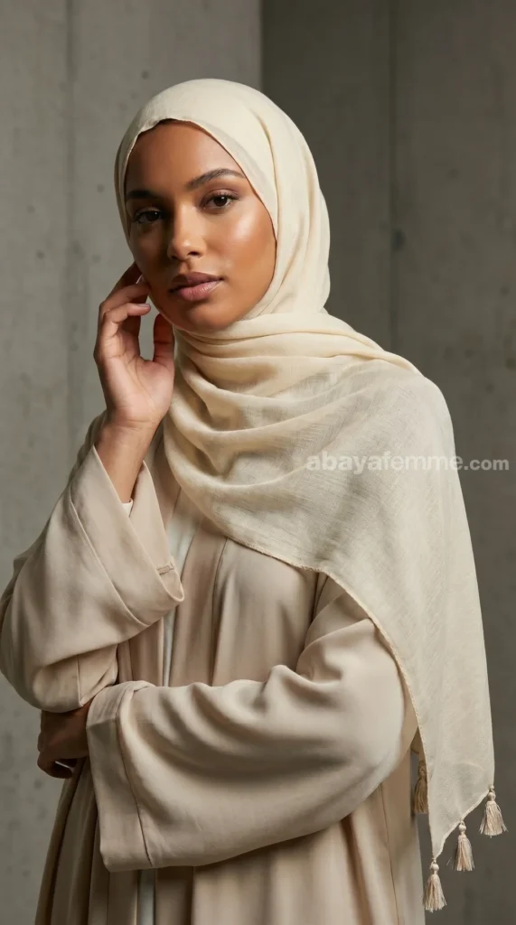 Cream Tassel Hijab Basic Collection 05