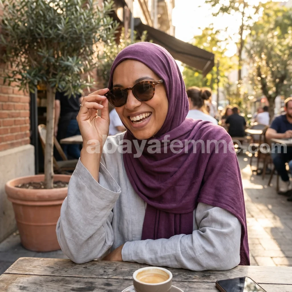 Hijab Jersey Prune Collection Premium 2 Détail du tissu en coton et lycra du hijab jersey prune