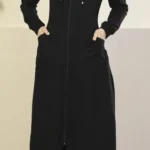 Sweat long femme à capuche zippée noir