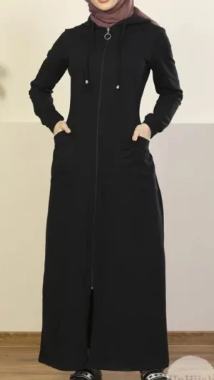 Sweat long femme à capuche zippée noir