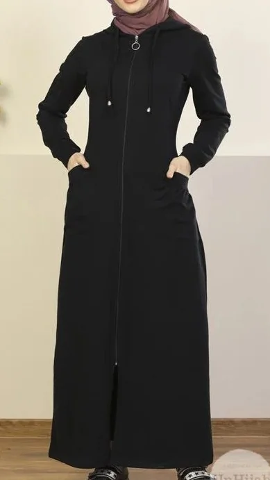 Sweat long femme à capuche zippée noir