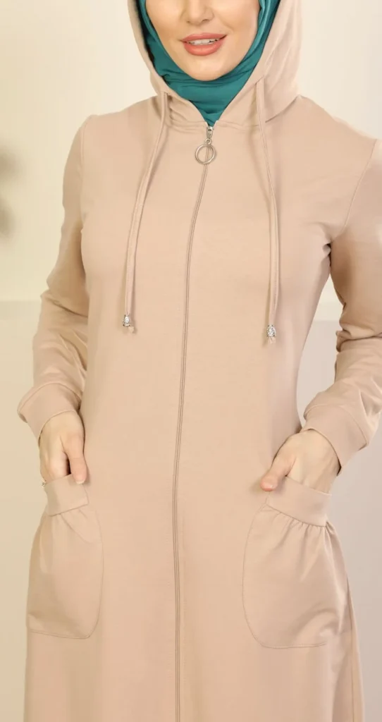 Sweat long femme à Capuche zippé Beige – vue 4