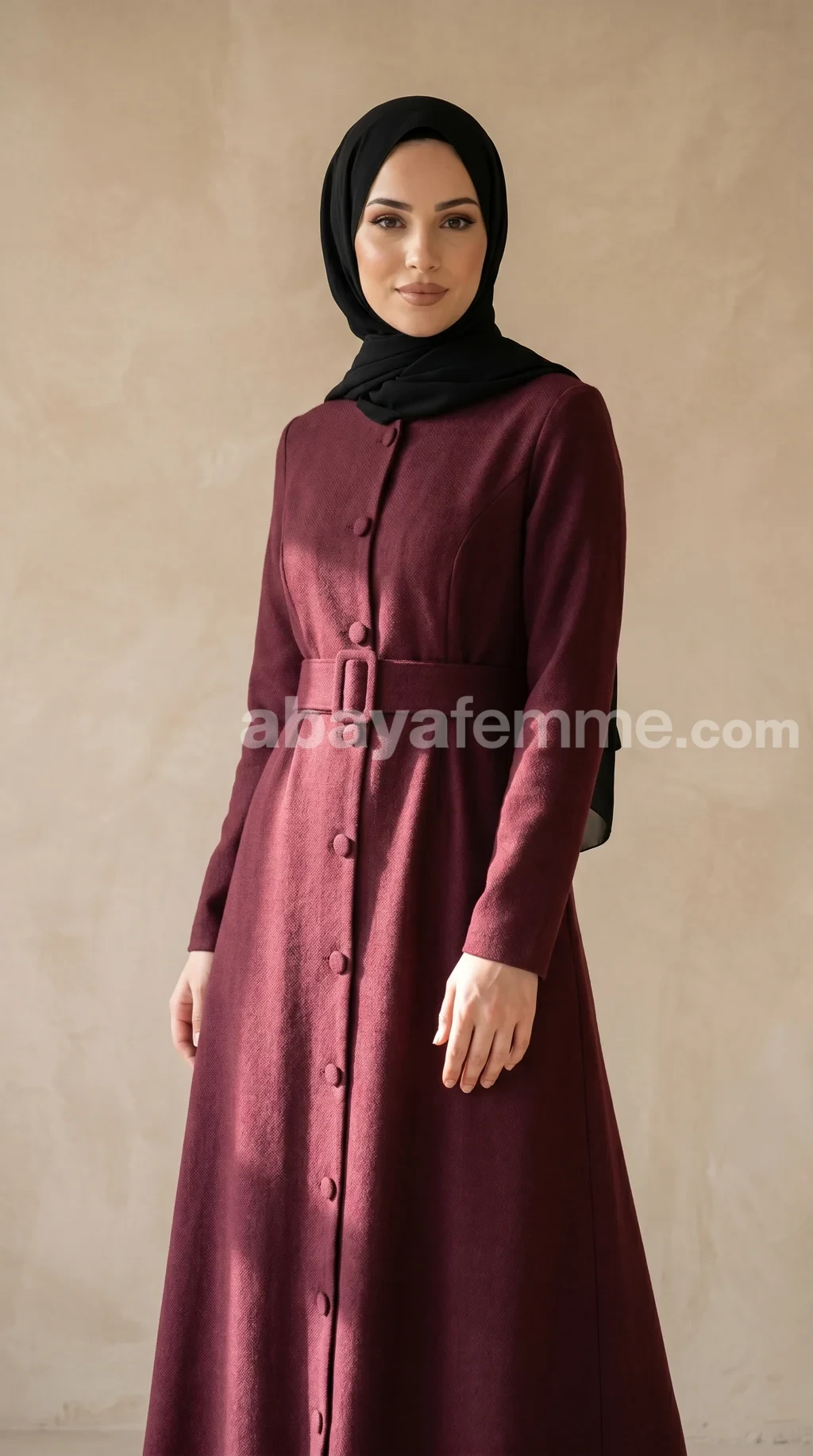 abaya boutonnee bordeaux 04